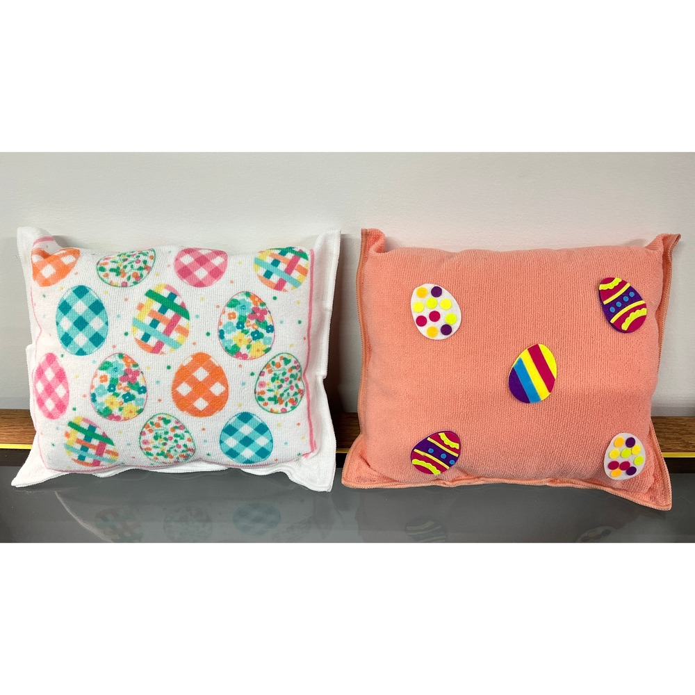 Handmade Easter Decorative Pillows Terry Cloth Egg Applique Set of 2 Foam 12x10"